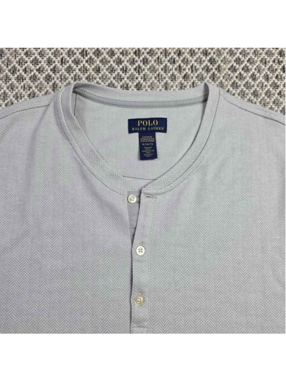 Polo Ralph Lauren Sleepwear Henley Shirt Mens XL Gray Herringbone Pony Cotton LS - Picture 3 of 9
